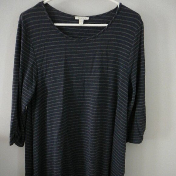 Women's Garnet Hill Dress Navy Blue w/Gray Stripes 3/4 Sleeve-Size Large (L) - Picture 1 of 5